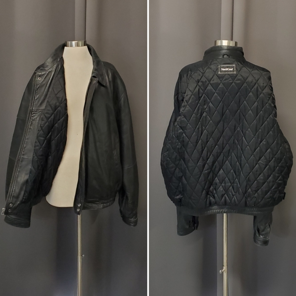 Vintage 90s y2k Black Leather Car Coat‎ Racer Racing Moto Bomber Jacket XXL - Picture 3 of 6